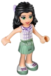 LEGO Friends Emma, Sand Green Skirt, White Plaid Button Shirt, Bow minifigure