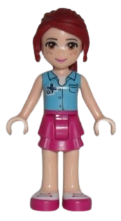 LEGO Friends Mia, Magenta Layered Skirt, Medium Azure Top with Cross Logo minifigure