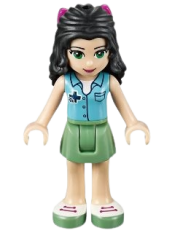 LEGO Friends Emma, Sand Green Skirt, Medium Azure Top with Cross Logo, Magenta Bow minifigure