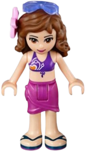 LEGO Friends Olivia, Magenta Wrap Skirt, Dark Purple Bikini Top, Flower, Sunglasses minifigure