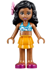 LEGO Friends Kate, Bright Light Orange Layered Skirt, Dark Azure Bikini Top, Flower minifigure