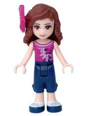 LEGO Friends Olivia, Dark Blue Cropped Trousers, Magenta Top, Magenta Bow minifigure