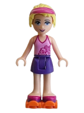 LEGO Friends Stephanie, Dark Purple Skirt, Bright Pink Top, Orange Roller Skates minifigure