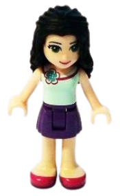 LEGO Friends Emma, Dark Purple Skirt, Light Aqua Top with Flower at Neck minifigure
