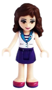 LEGO Friends Olivia, Dark Purple Skirt, White Top with Medium Azure Collar, Striped Inset minifigure