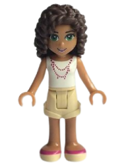 LEGO Friends Andrea, Tan Shorts, White Top with Necklace with Music Notes minifigure