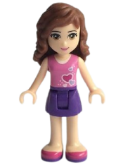 LEGO Friends Olivia, Dark Purple Skirt, Dark Pink Top with Hearts and White Undershirt minifigure