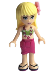 LEGO Friends Stephanie, Magenta Wrap Skirt, Lime Bikini Top, Flower minifigure