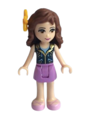 LEGO Friends Olivia, Medium Lavender Skirt, Dark Blue Vest Top, Flower minifigure