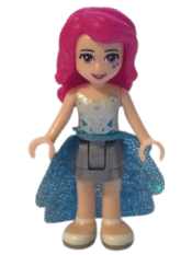 LEGO Friends Livi, Flat Silver Layered Skirt, White Top with Metallic Geometric, Dark Azure Sequined Cloth Skirt minifigure