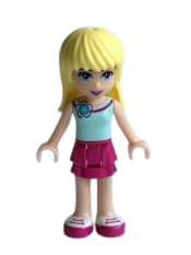 LEGO Friends Stephanie, Magenta Layered Skirt, Light Aqua Top with Flower minifigure