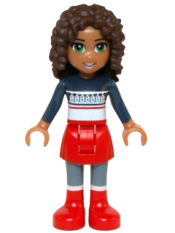 LEGO Friends Andrea - Red Skirt and Boots, Dark Blue Sweater Top minifigure