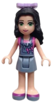 LEGO Friends Emma, Denim Overalls Skirt, Dark Pink Top, Bow minifigure