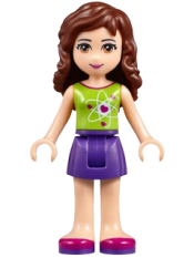 LEGO Friends Olivia, Dark Purple Skirt, Lime Top with Heart Electron Orbitals minifigure