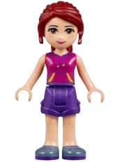 LEGO Friends Mia, Dark Purple Shorts, Magenta Top with Orange and Dark Purple Stripes minifigure