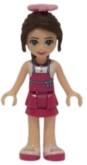 LEGO Friends Naomi, Magenta Layered Skirt, White Top with Magenta Apron, Bright Pink Flower minifigure