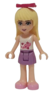 LEGO Friends Stephanie, Medium Lavender Skirt, White Top with Stars, Magenta Bow minifigure