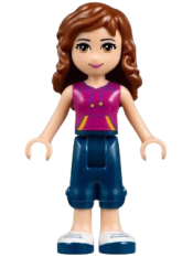 LEGO Friends Olivia, Dark Blue Cropped Trousers, Magenta Top with Yellow and Dark Purple Stripes minifigure