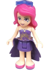 LEGO Friends Livi, Dark Purple Skirt, Dark Purple Top with Gold Stars Pattern, Dark Purple Cloth Skirt with Gold Stars, Sunglasses minifigure