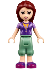 LEGO Friends Joy, Sand Green Cropped Trousers, Lavender and Dark Purple Vest Top over Bright Light Orange Shirt minifigure