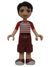 LEGO Friends Nate, Dark Red Cropped Trousers Large Pockets, Red and White Striped Shirt minifigure