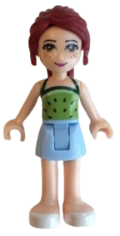 LEGO Friends Mia, Bright Light Blue Skirt, Lime Halter Top with Dark Green Dots minifigure