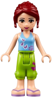 LEGO Friends Mia, Lime Cropped Trousers, Medium Blue Top with 3 Butterflies minifigure