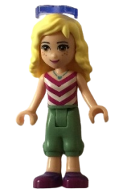 LEGO Friends Naya, Sand Green Cropped Trousers, Magenta and White V-Striped Top, Sunglasses minifigure