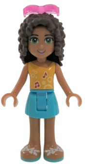 LEGO Friends Andrea, Medium Azure Skirt, Bright Light Orange Top with Music Notes, Sunglasses minifigure