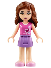 LEGO Friends Olivia, Medium Lavender Skirt, Dark Pink Top with Hearts and White Undershirt minifigure