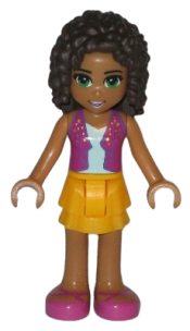 LEGO Friends Andrea, Bright Light Orange Layered Skirt, Magenta Vest Top minifigure