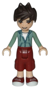 LEGO Friends Noah, Dark Red Cropped Trousers Large Pockets, Sand Green Hooded Top minifigure