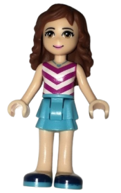 LEGO Friends Olivia, Medium Azure Layered Skirt, Magenta and White V-Striped Top and Medium Azure Necklace minifigure