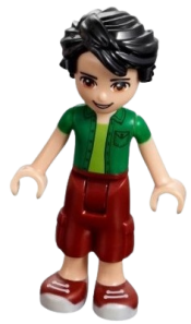 LEGO Friends Oliver, Dark Red Cropped Trousers Large Pockets, Green Shirt minifigure