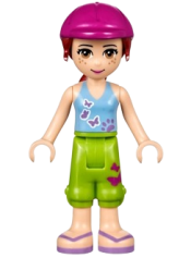 LEGO Friends Mia, Lime Cropped Trousers, Medium Blue Top with 3 Butterflies, Helmet minifigure