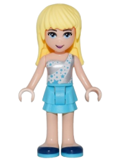 LEGO Friends Stephanie, Medium Azure Layered Skirt, White One Shoulder Top with Stars minifigure