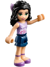 LEGO Friends Emma, Dark Blue Layered Skirt, Lavender Top with Flowers, Lavender Bow minifigure