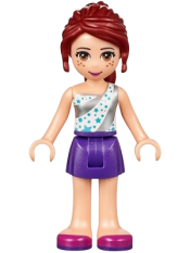 LEGO Friends Mia, Dark Purple Skirt, White One Shoulder Top with Stars minifigure