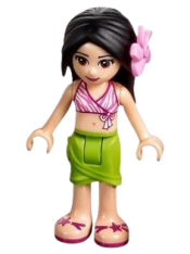 LEGO Friends Martina, Lime Wrap Skirt, Dark Pink and White Swimsuit Top, Bright Pink Flower minifigure