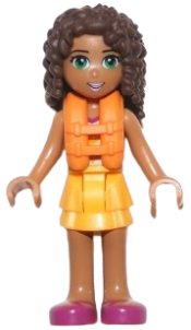 LEGO Friends Andrea, Bright Light Orange Layered Skirt, Tan Top with Bright Light Orange Chevron Stripes, Life Jacket minifigure