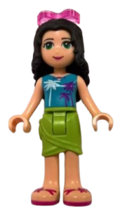LEGO Friends Emma, Lime Wrap Skirt, Medium Azure Top with Palm Tree Pattern, Trans-Dark Pink Sunglasses minifigure