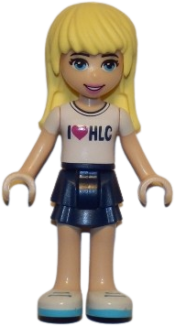 LEGO Friends Stephanie, Dark Blue Layered Skirt, White T-Shirt with 'I Heart HLC' Pattern minifigure