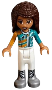 LEGO Friends Andrea, White Trousers, Bright Light Orange and Dark Turquoise Racing Jacket minifigure