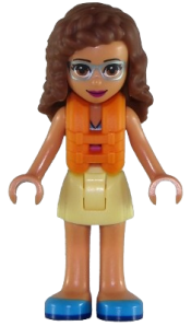 LEGO Friends Olivia, Bright Light Yellow Skirt, Dark Pink and Dark Azure Swimsuit Top, Life Jacket minifigure