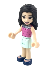 LEGO Friends Emma, Dark Pink Top with Dots, Light Aqua Skirt, Dark Blue Shoes minifigure