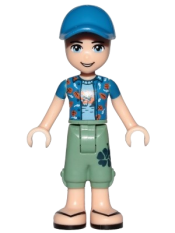 LEGO Friends Zack, Sand Green Cropped Trousers, Blue Shirt over Medium Blue T-Shirt, Blue Cap with Hole minifigure