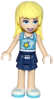 LEGO Friends Stephanie, Dark Blue Layered Skirt, Medium Azure and White Top minifigure