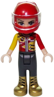 LEGO Friends Vicky, Trousers with Gold Boots, Red and Yellow Racing Jacket, Helmet minifigure