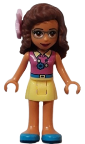 LEGO Friends Olivia, Bright Light Yellow Skirt, Dark Pink Top, Flower minifigure