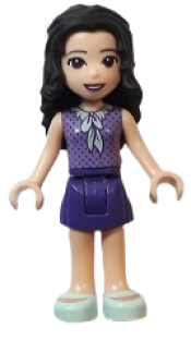 LEGO Friends Emma, Dark Purple Skirt, Medium Lavender Top, Light Aqua Shoes, Bow minifigure